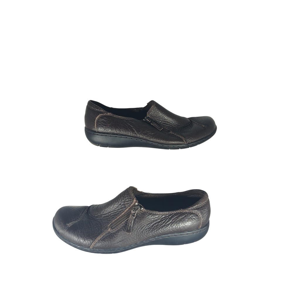 Clarks Bendables Loafers 8M Brown Leather Zip Comfort Shoes 80633